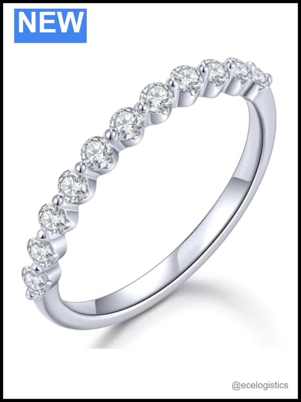 Moissanite Eternity Wedding Band 18K White Gold Plated Sterling Silver